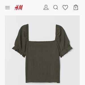 Square neck, puff sleeve, green H&M top